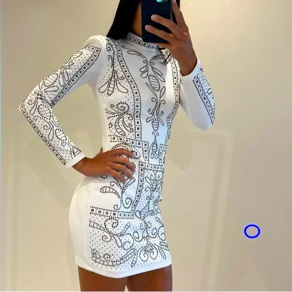 BEBE Long Sleeve Rhinestone Dress - Picture 5 of 6